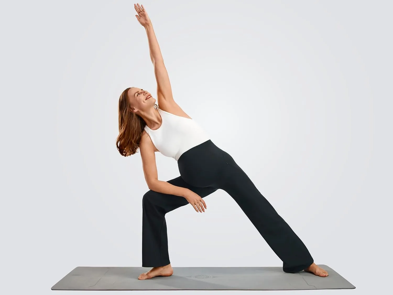 JOYSPELS Smooth Feeling Wide-Leg Maternity Work Pants Soft Pregnancy Yoga Pants with Zippered Pockets Over The Belly