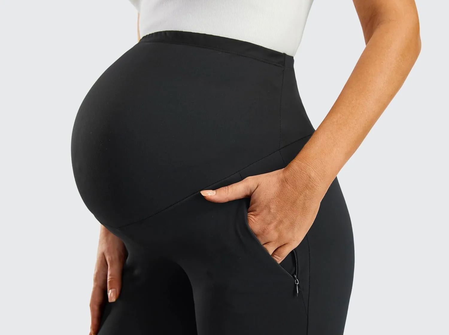 JOYSPELS Smooth Feeling Wide-Leg Maternity Work Pants Soft Pregnancy Yoga Pants with Zippered Pockets Over The Belly