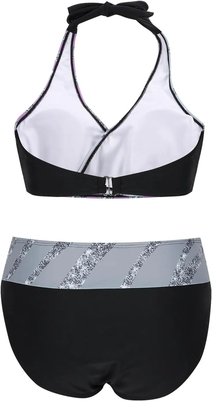 jsaierl Women Bikini Sets Sexy Triangle Bathing Suit Fashion Colourful Striped Print 2 Piece Swimwear Tummy Control Swimsuits