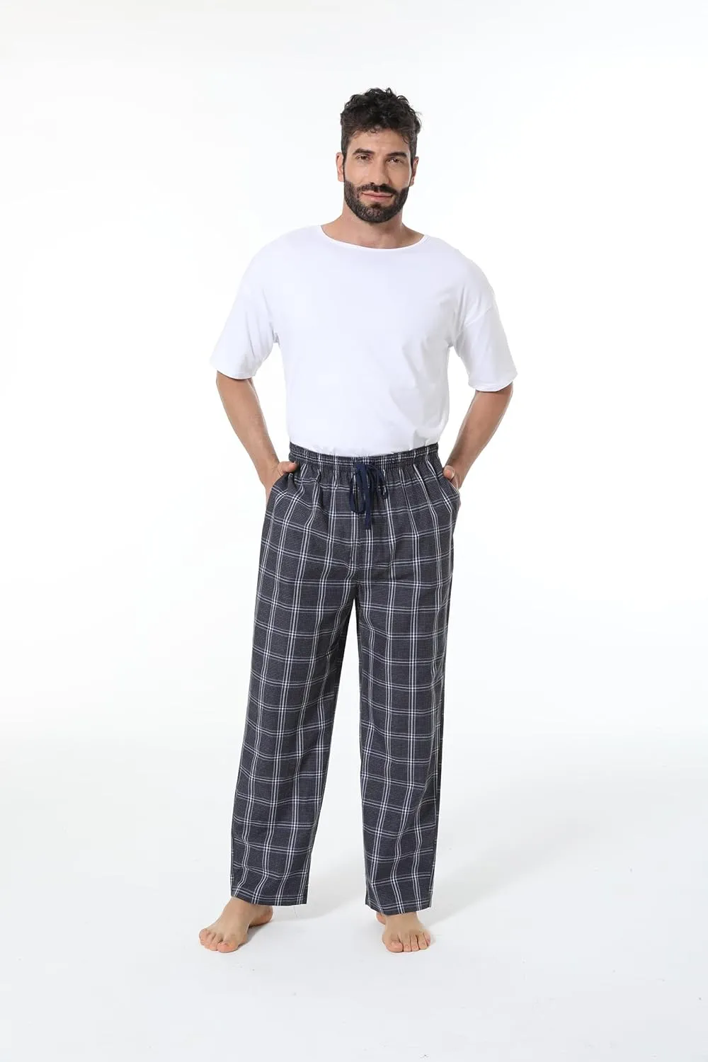 JupiterSecret Mens Pajama Pants Set Cotton Lightweight Plaid Sleep & Lounge Pants, PJ Bottoms with Pockets and Button Fly