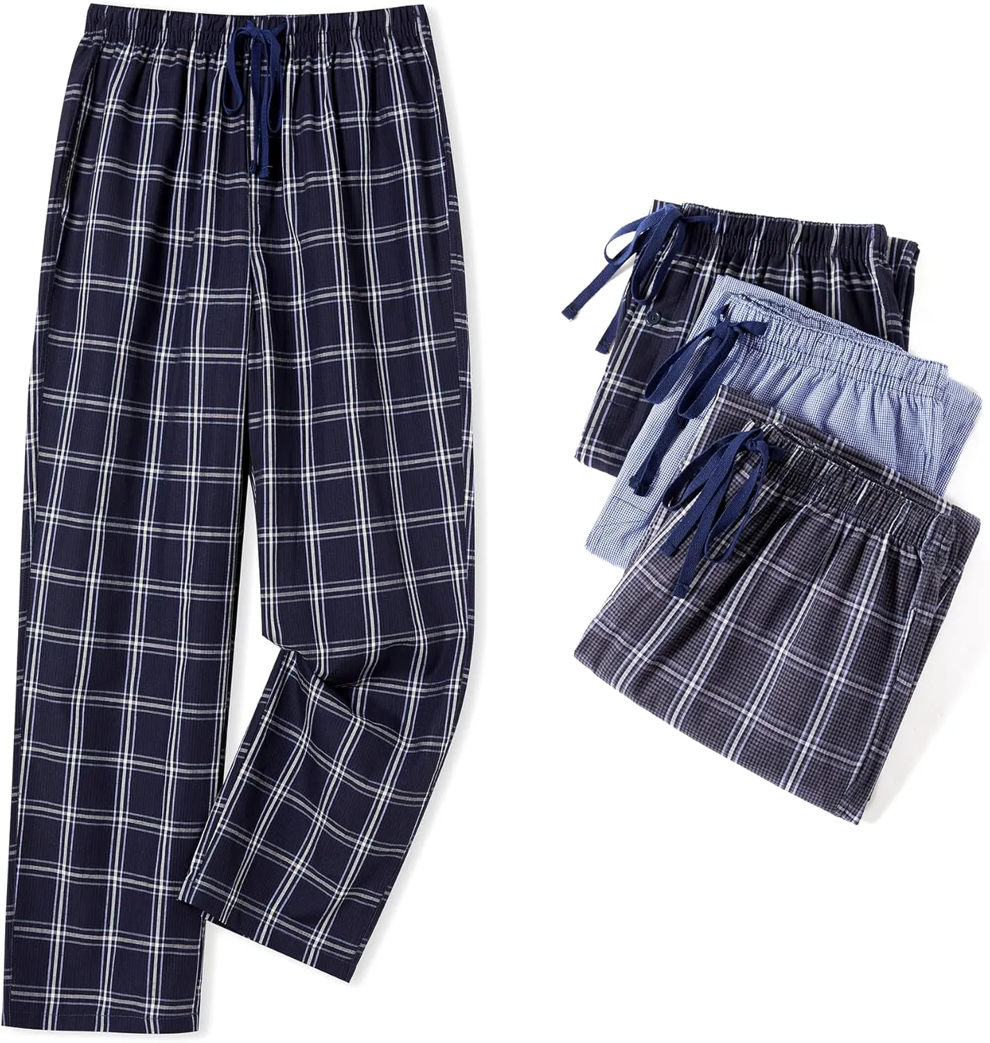 JupiterSecret Mens Pajama Pants Set Cotton Lightweight Plaid Sleep & Lounge Pants, PJ Bottoms with Pockets and Button Fly
