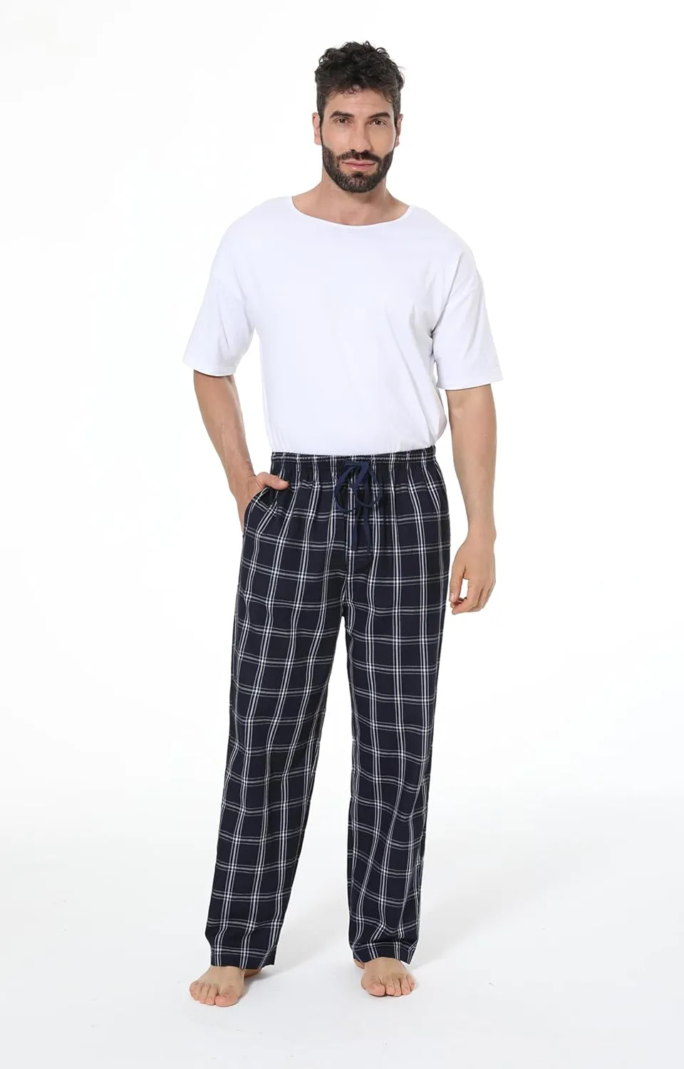 JupiterSecret Mens Pajama Pants Set Cotton Lightweight Plaid Sleep & Lounge Pants, PJ Bottoms with Pockets and Button Fly