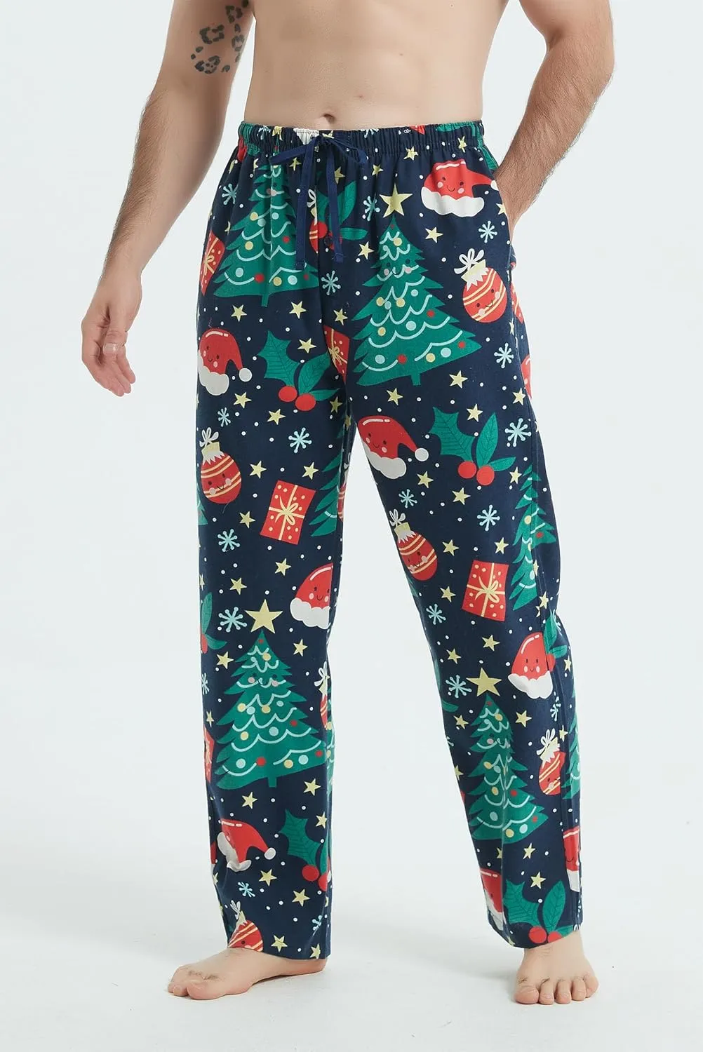 JupiterSecret Mens Pajama Pants Set Flannel Cotton Lightweight Sleep & Lounge Pants, PJ Bottoms with Pockets and Button Fly