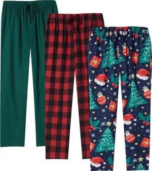 JupiterSecret Mens Pajama Pants Set Flannel Cotton Lightweight Sleep & Lounge Pants, PJ Bottoms with Pockets and Button Fly