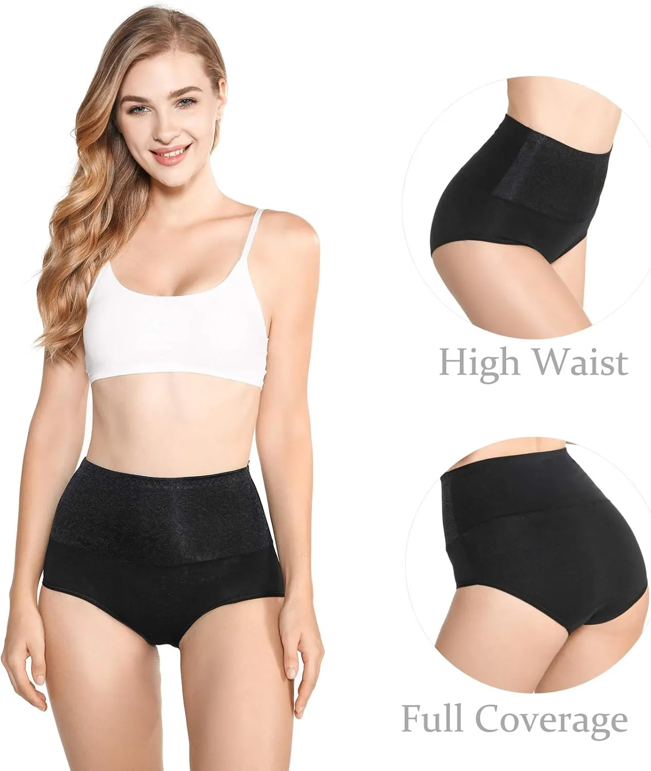 Kinyanco High Waist Tummy Control Panties for Women, Cotton Underwear No Muffin Top Shapewear Brief Panties