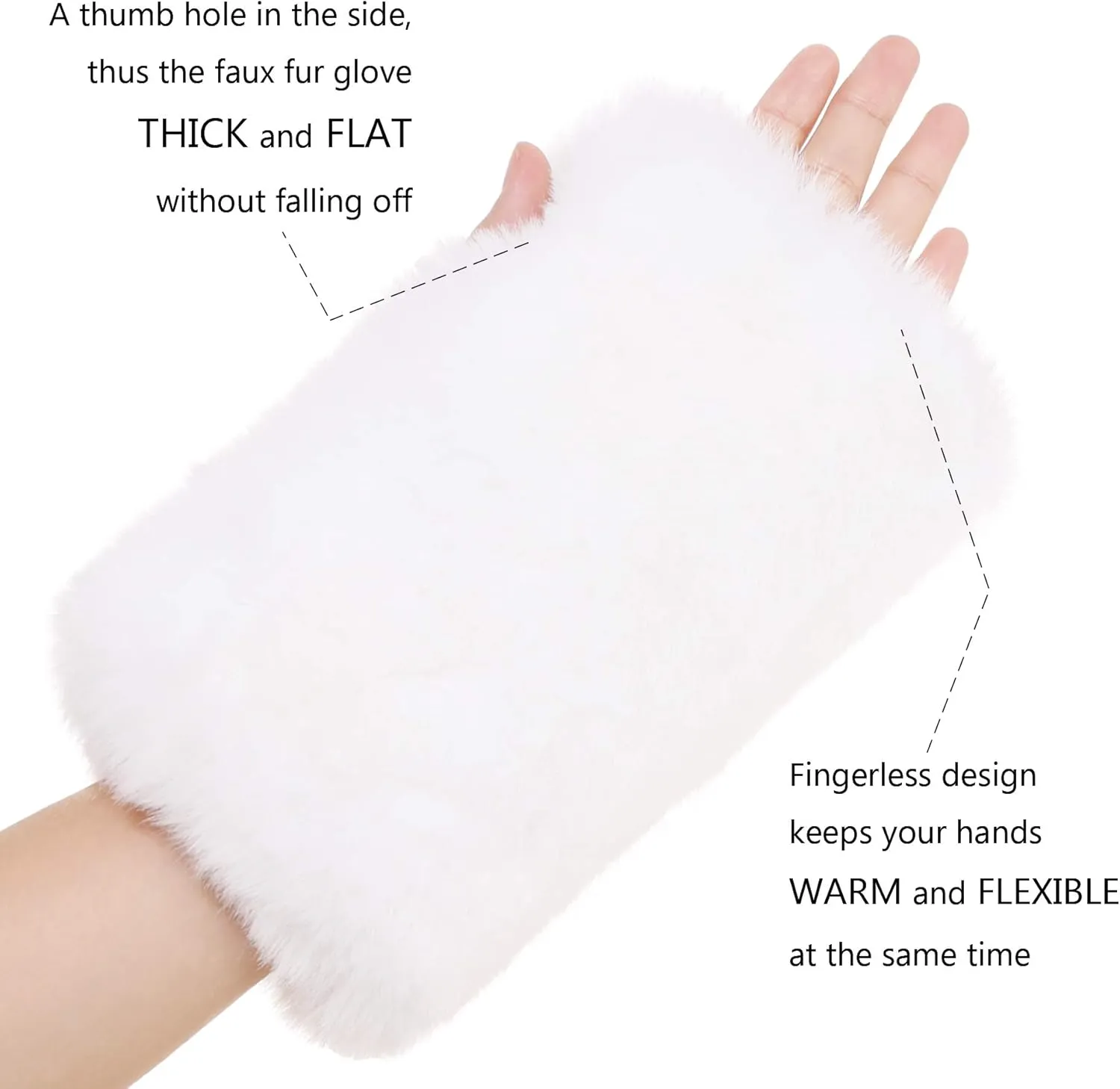 LA CARRIE Women Fingerless Faux Fur Gloves Smooth Furry Soft Fuzzy Plush Winter Cold Warmer Cuffs Black White for Girls
