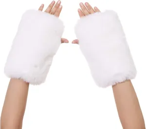 LA CARRIE Women Fingerless Faux Fur Gloves Smooth Furry Soft Fuzzy Plush Winter Cold Warmer Cuffs Black White for Girls