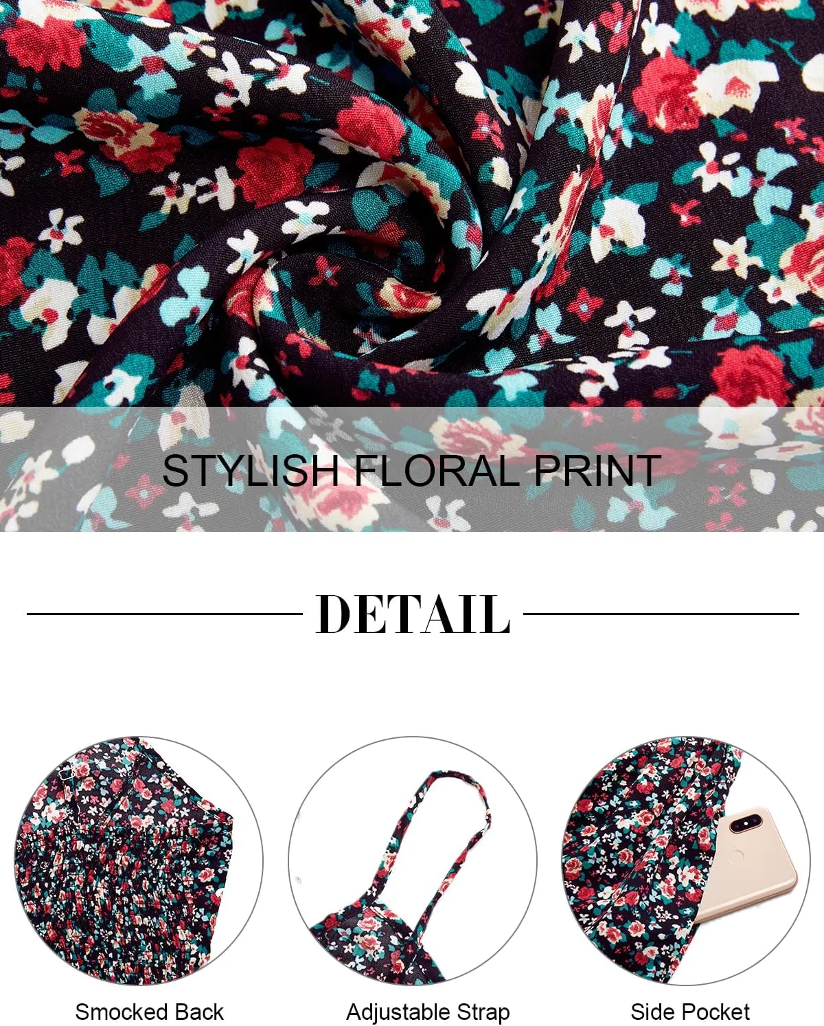 LAISHEN Wide Leg Jumpsuits for Women Dressy Casual 2024 Summer Rompers Smocked Sleeveless Floral Jumpers with Pockets