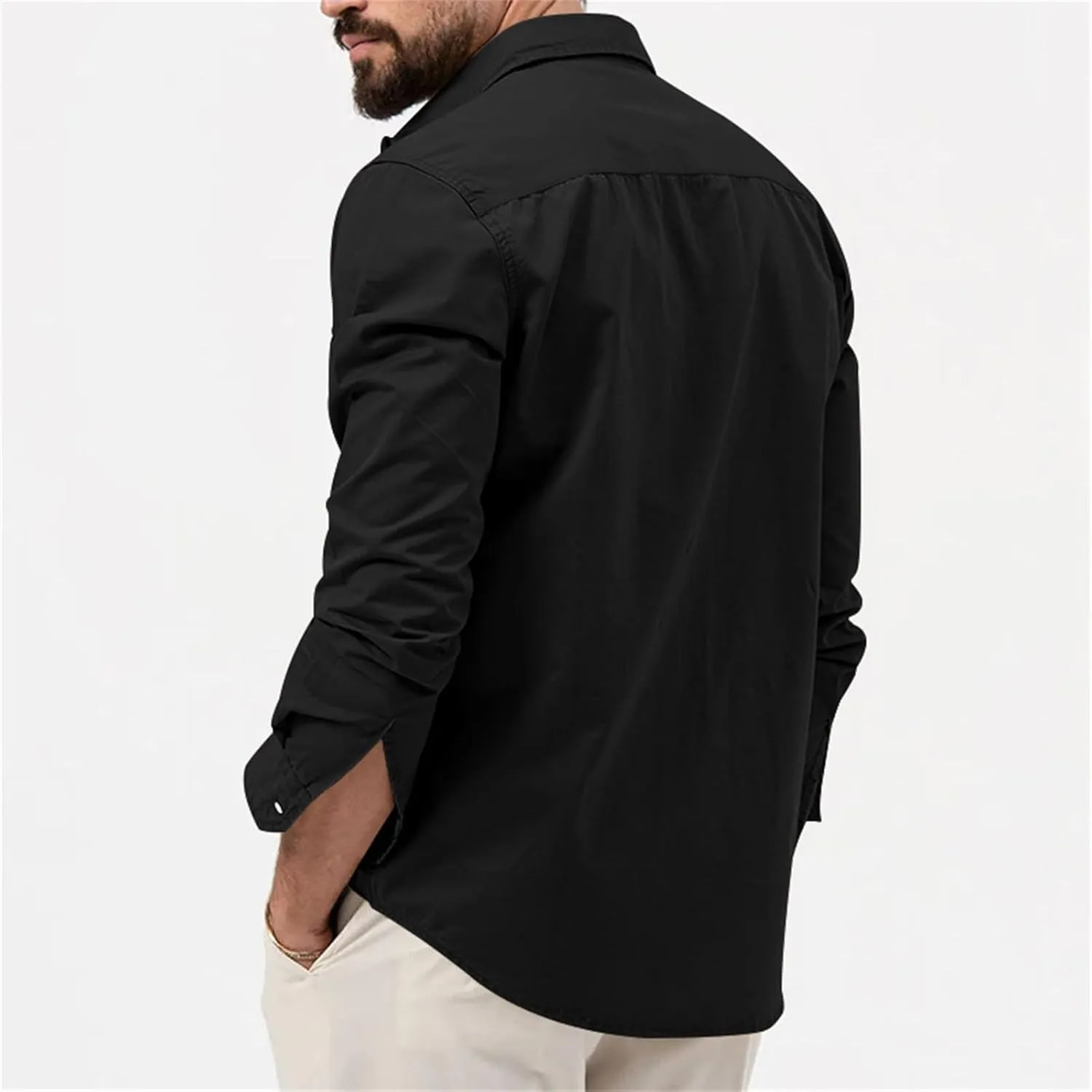 LCMTWX Men's Long Sleeve Button Up Shirts Long Sleeved Lapel Solid Color Shirt Shirt Double Pockets Men's Shirt Tee Shirts