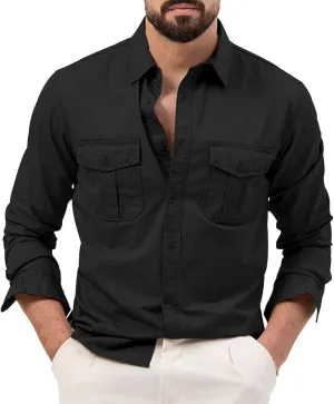 LCMTWX Men's Long Sleeve Button Up Shirts Long Sleeved Lapel Solid Color Shirt Shirt Double Pockets Men's Shirt Tee Shirts