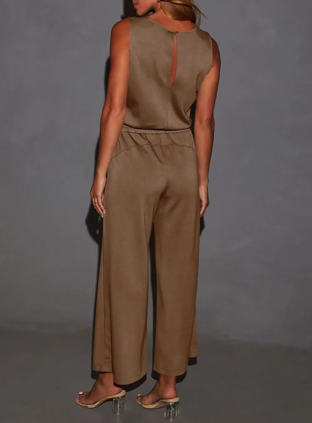 LEEDYA Womens Jumpsuits Dressy Summer Sleeveless Crewneck One Piece Jumpsuit Casual Wide Leg Long Pants Rompers 2025