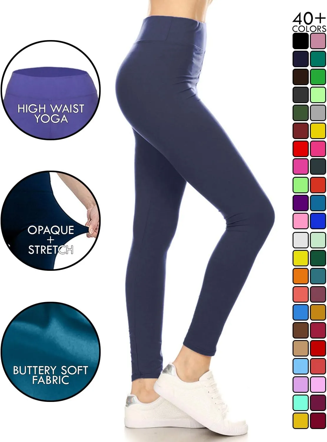 Leggings Depot High Waisted Leggings for Women Buttery Smooth & Soft Women's Solid Yoga - Reg, Plus, 1X3X, 3X5X