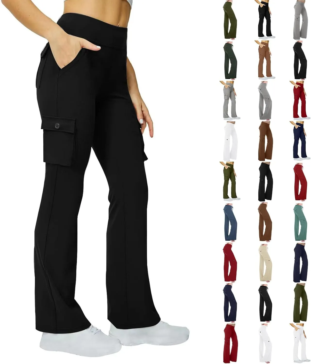 Leggings for Women High Waisted Casual Cargo Yoga Pants Tummy Control Workout Leggings Straight Leg Yoga Pant