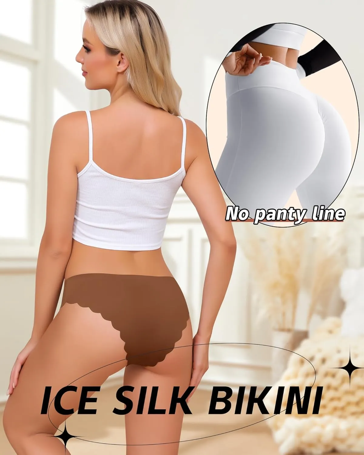 LEVAO Seamless Underwear for Women No Show Ice Silk Bikini Breathable Hipster Wavy Sides Invisibles Panties 7 Pack S-XL