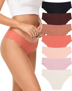 LEVAO Seamless Underwear for Women No Show Ice Silk Bikini Breathable Hipster Wavy Sides Invisibles Panties 7 Pack S-XL