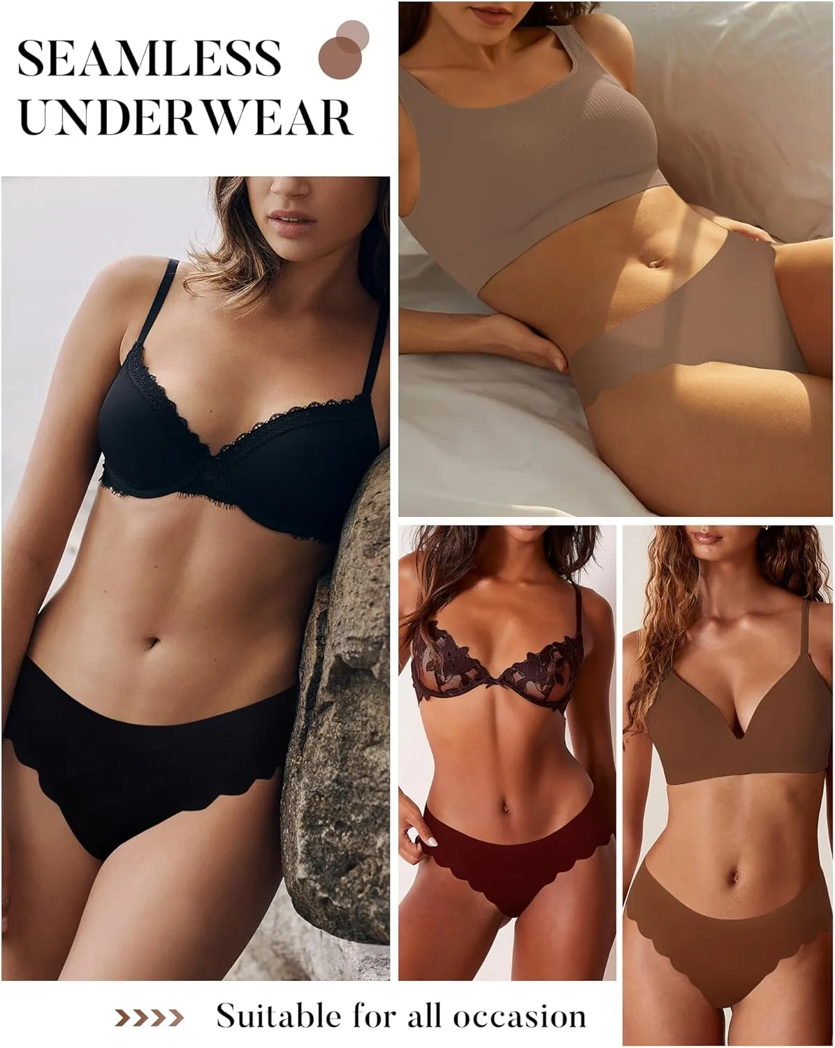 LEVAO Seamless Underwear for Women No Show Ice Silk Bikini Breathable Hipster Wavy Sides Invisibles Panties 7 Pack S-XL