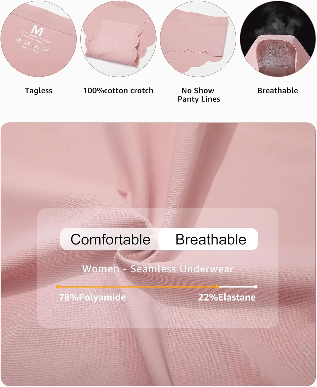 LEVAO Seamless Underwear for Women No Show Ice Silk Bikini Breathable Hipster Wavy Sides Invisibles Panties 7 Pack S-XL