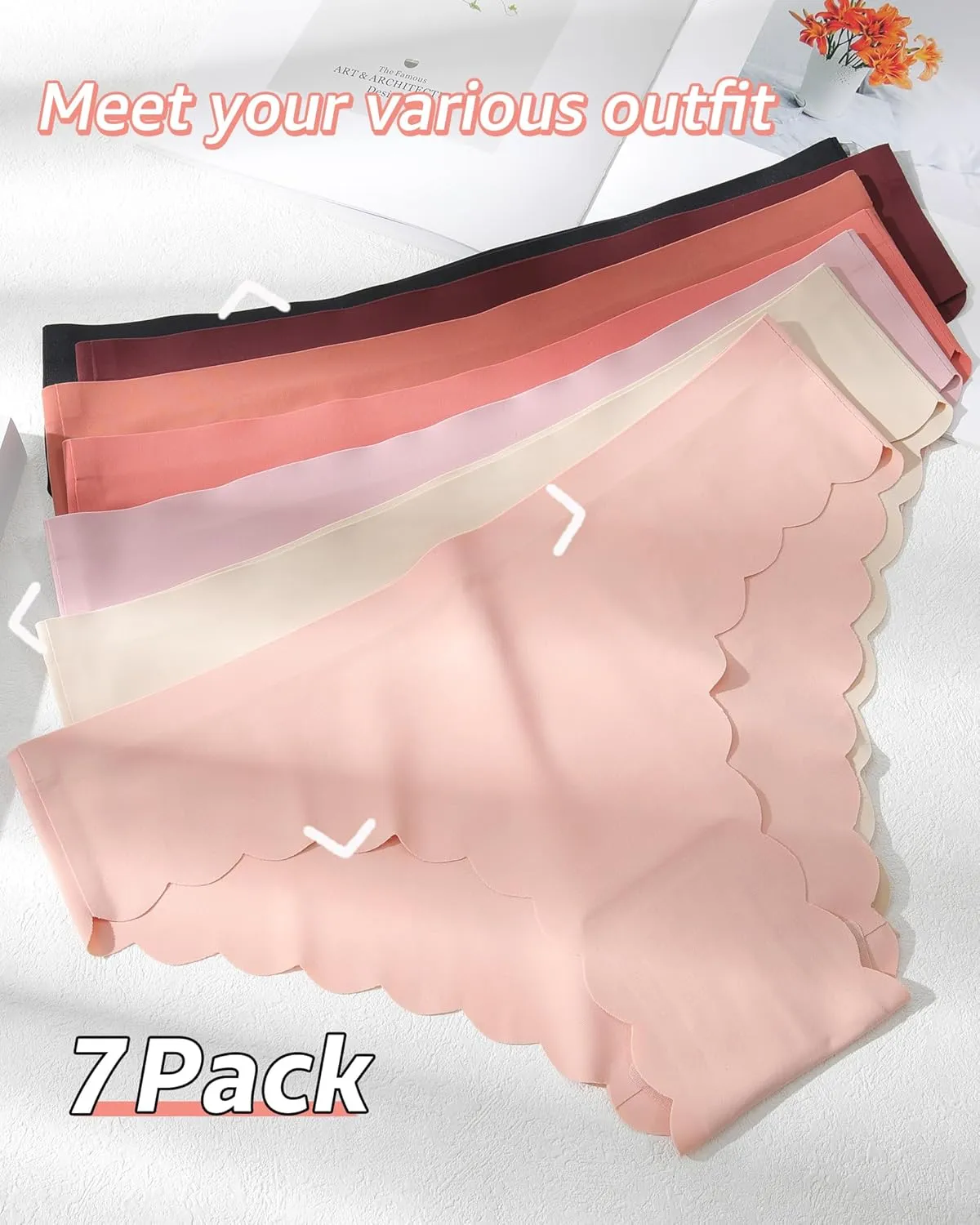 LEVAO Seamless Underwear for Women No Show Ice Silk Bikini Breathable Hipster Wavy Sides Invisibles Panties 7 Pack S-XL