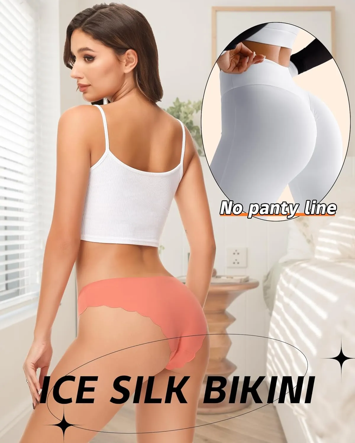 LEVAO Seamless Underwear for Women No Show Ice Silk Bikini Breathable Hipster Wavy Sides Invisibles Panties 7 Pack S-XL