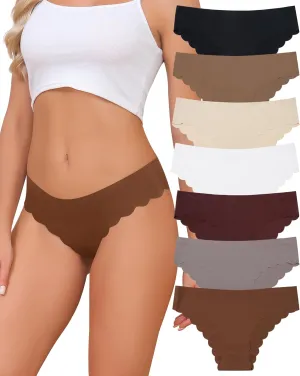LEVAO Seamless Underwear for Women No Show Ice Silk Bikini Breathable Hipster Wavy Sides Invisibles Panties 7 Pack S-XL