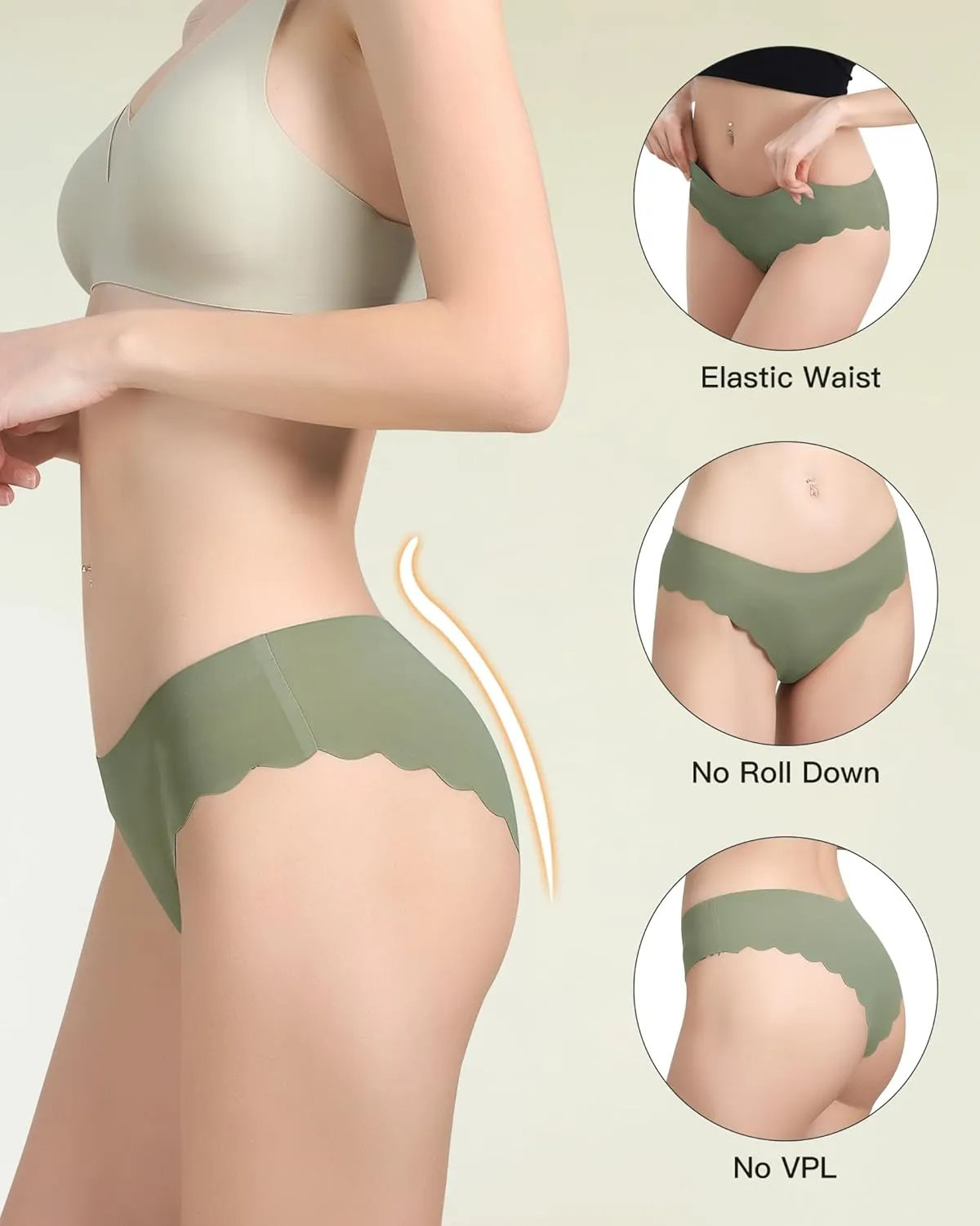 LEVAO Seamless Underwear for Women No Show Ice Silk Bikini Breathable Hipster Wavy Sides Invisibles Panties 7 Pack S-XL