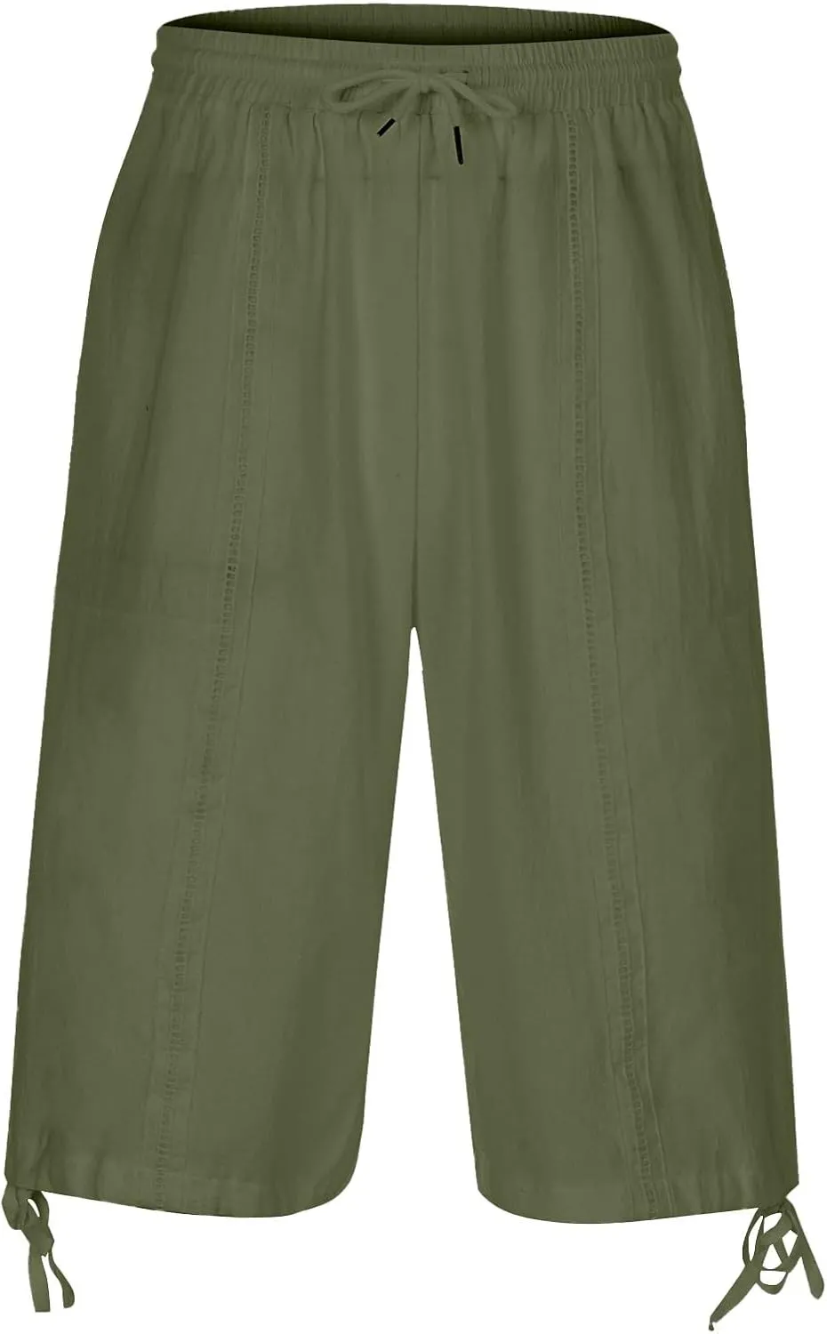 Linen Capris Pants for Men Casual Lightweight Drawstring Elastic Waist 3/4 Shorts Summer Beach Yoga Pants with Pocket