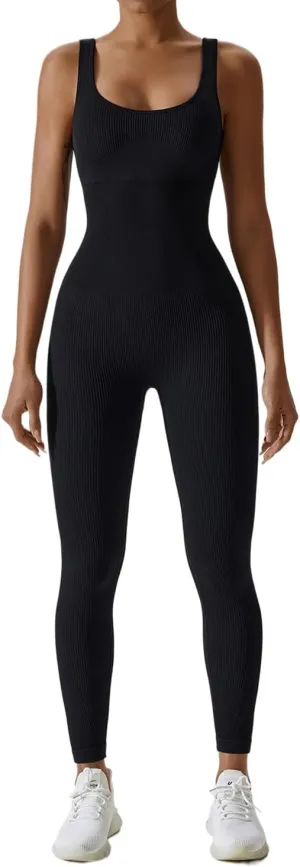 Long Sleeve Jumpsuits for Women Square Neck Wide Leg Full Length Romper Playsuit Yoga One Piece Flared Jumpsuit