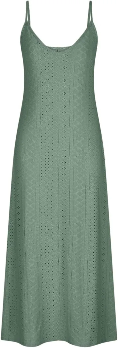 Long Womens Dress Eyelet 2025 Spring Solid Color Spaghetti Strap Maxi Dresses Sleeveless Beach Casual Comfy Sundress