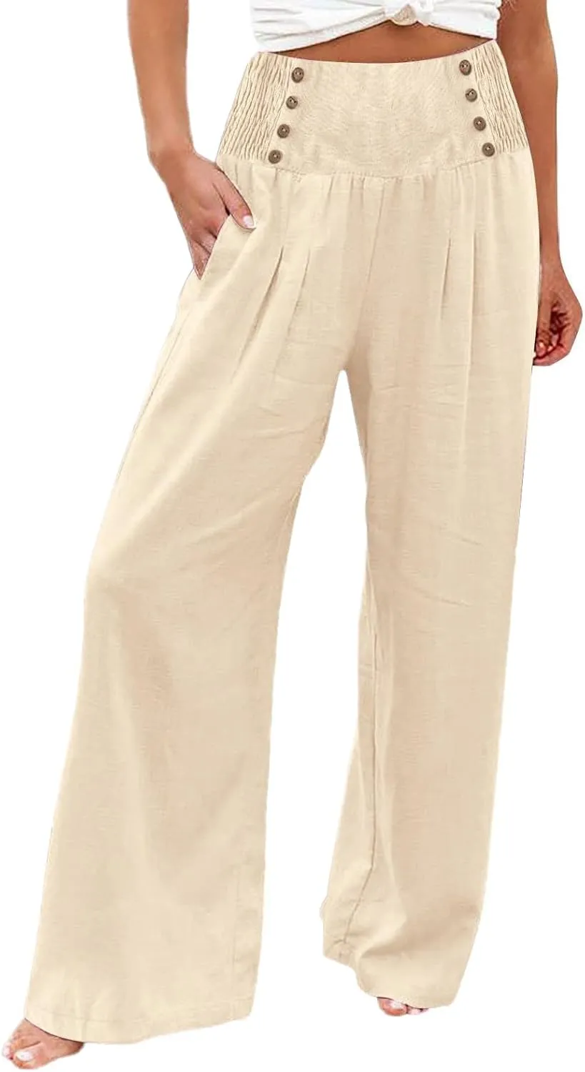 Lounge Pants Plus Size Women Summer Boho Wide Leg High Waist Linen Palazzo Pants 2025 Beach Travel Vacation Trouser