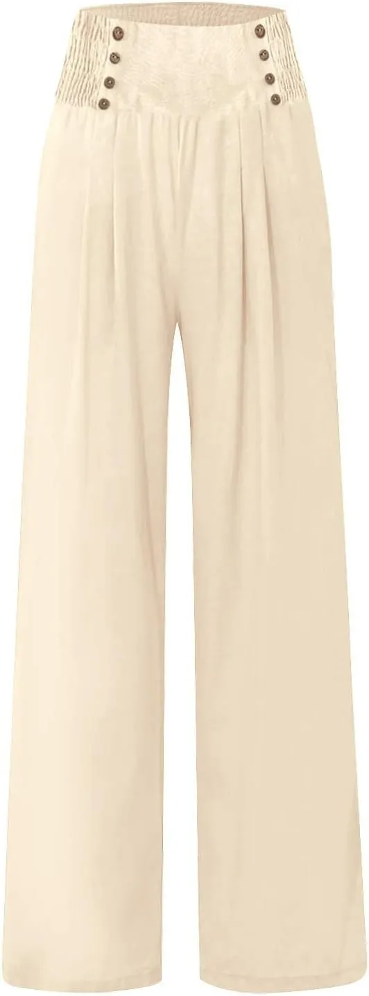 Lounge Pants Plus Size Women Summer Boho Wide Leg High Waist Linen Palazzo Pants 2025 Beach Travel Vacation Trouser