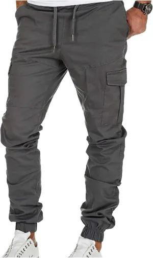 Maryia Men's Fashion Joggers Sports Cargo Pants with Multi-Pocket Casual Elastic Waist Cotton Workout Running Sweatpants
