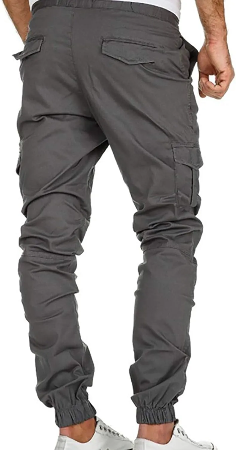 Maryia Men's Fashion Joggers Sports Cargo Pants with Multi-Pocket Casual Elastic Waist Cotton Workout Running Sweatpants