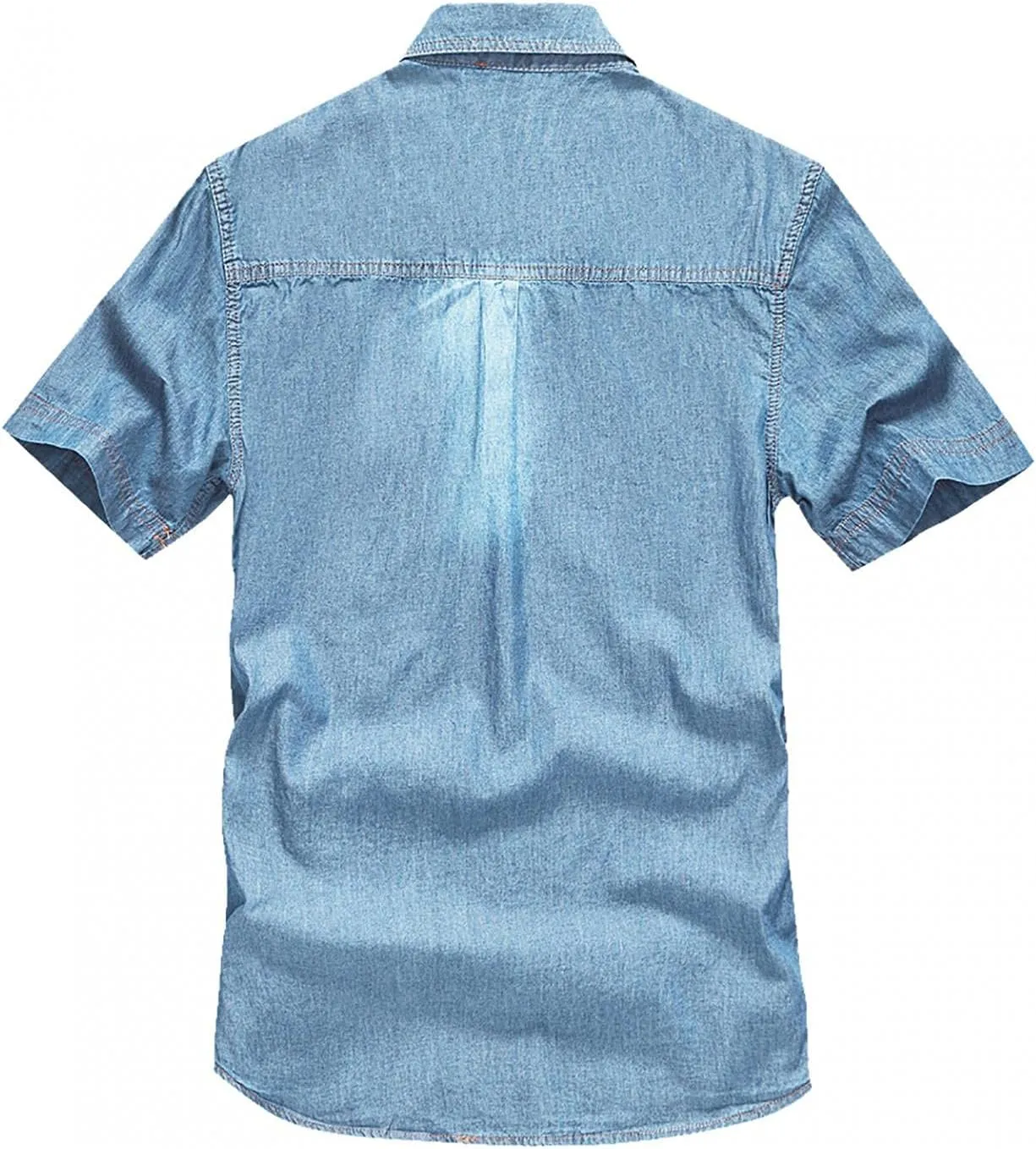 Maryia Men's Retro Distressed Denim Shirt Cotton Plus Size Short Sleeve Button Down Casual Lapel Washed Work Jean Shirt