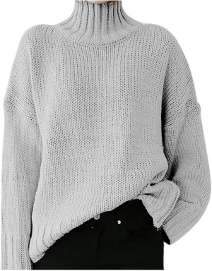 Maryia Womens Mock Turtleneck Sweaters Winter Warm Long Sleeve Cable Knit Pullover Oversized Solid Chunky Comfy Soft Top