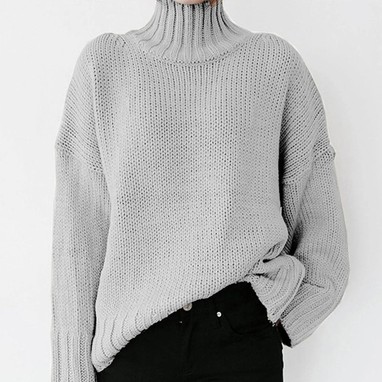 Maryia Womens Mock Turtleneck Sweaters Winter Warm Long Sleeve Cable Knit Pullover Oversized Solid Chunky Comfy Soft Top
