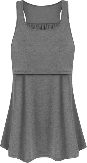 Maternity Tank Dress Loose Sleeveless Dresses Casual Ruched Top Dress Breast-Feeding Dress for Pregnant Women