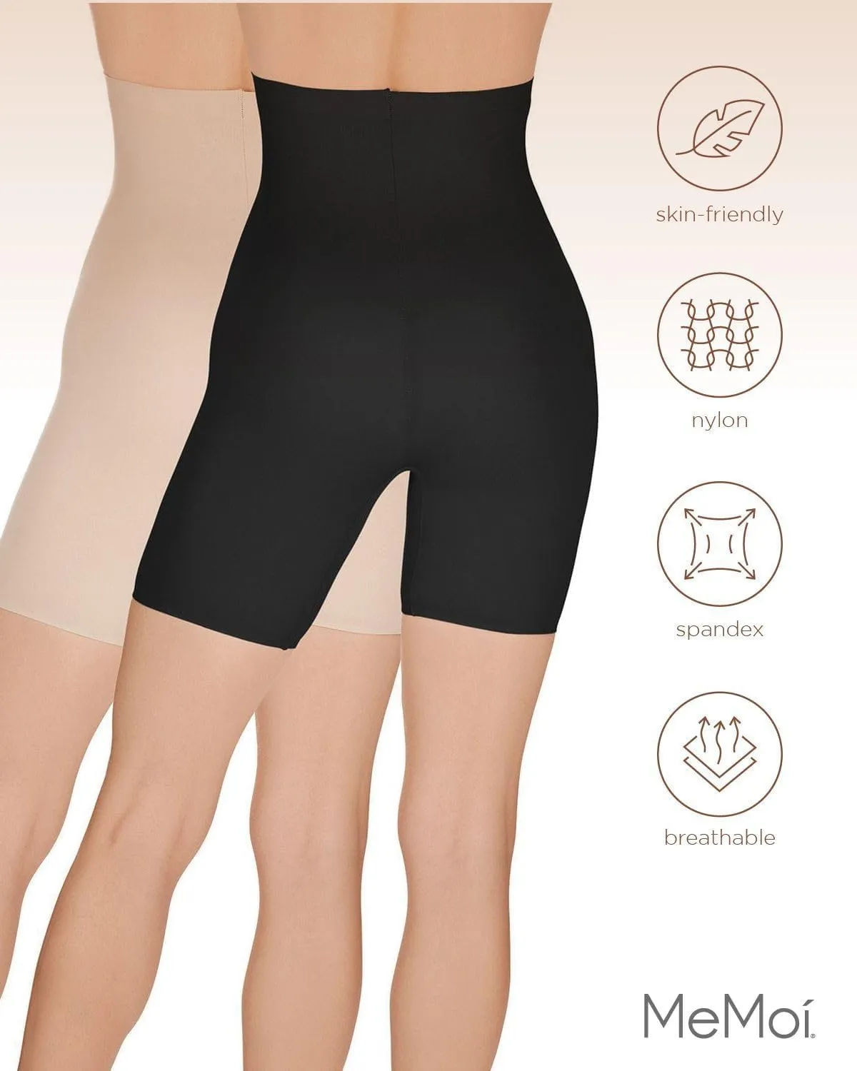 MeMoi 2 Pack Extra High-Waist Shapewear Shorts, Smooth Thigh Shaper Shorts, Comfortable Womens Shapewear - Sizes M-4X