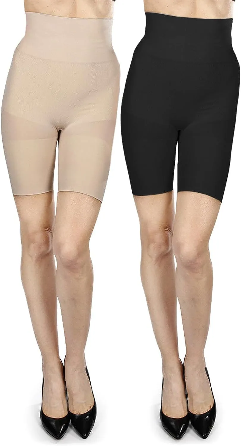 MeMoi 2 Pair High-Waist Shapewear Shorts, Smooth Thigh Shaper Shorts, Comfortable Womens Shapewear - Sizes S-4X