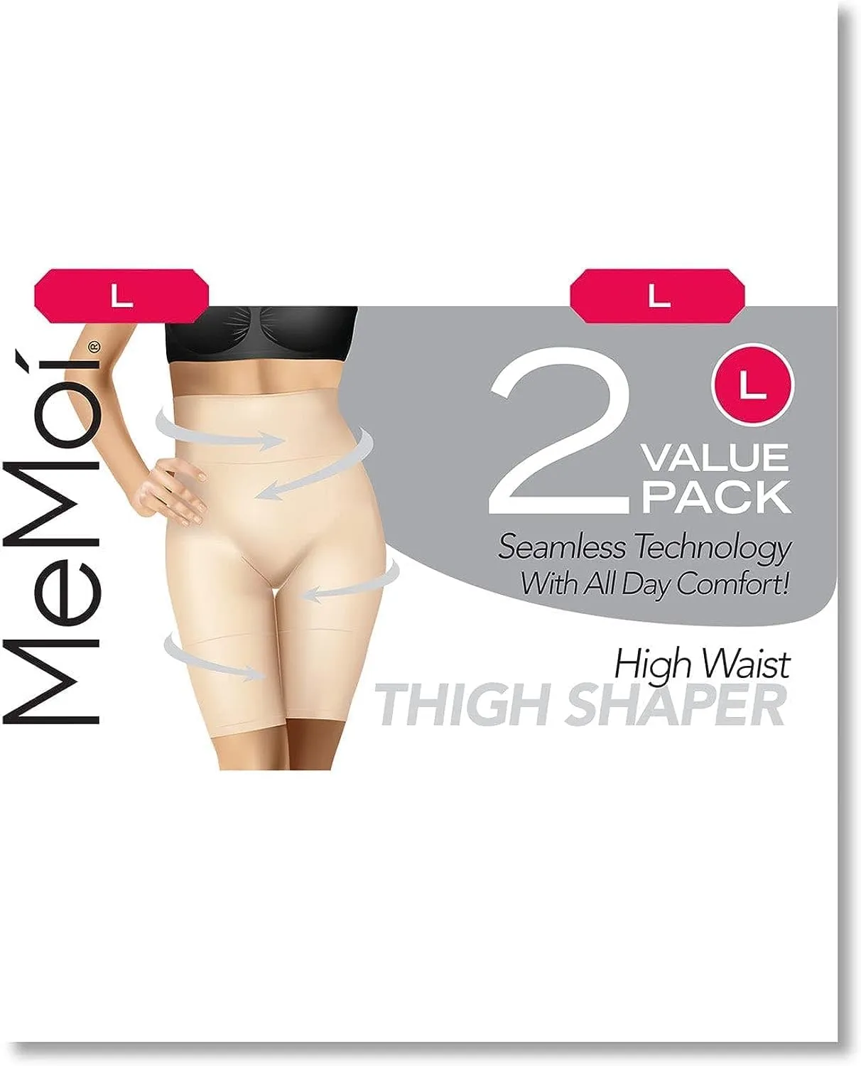 MeMoi 2 Pair High-Waist Shapewear Shorts, Smooth Thigh Shaper Shorts, Comfortable Womens Shapewear - Sizes S-4X