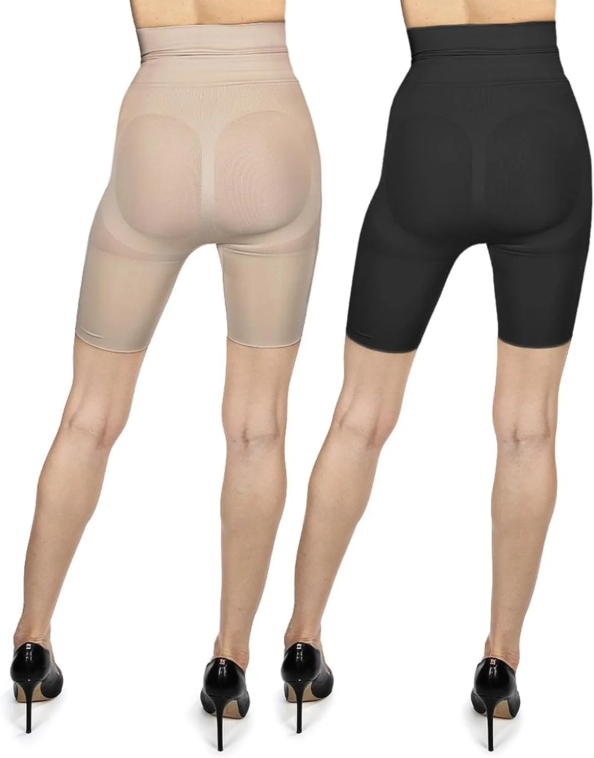 MeMoi 2 Pair High-Waist Shapewear Shorts, Smooth Thigh Shaper Shorts, Comfortable Womens Shapewear - Sizes S-4X
