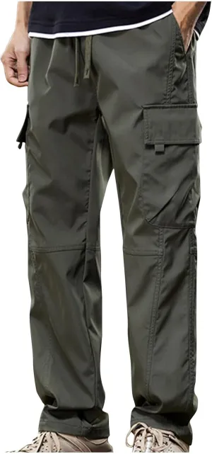 Men's Casual Cargo Pants with Multi Flap Pockets & Drawstring Elastic Waist, Stretch Hiking Tactical Work Pants