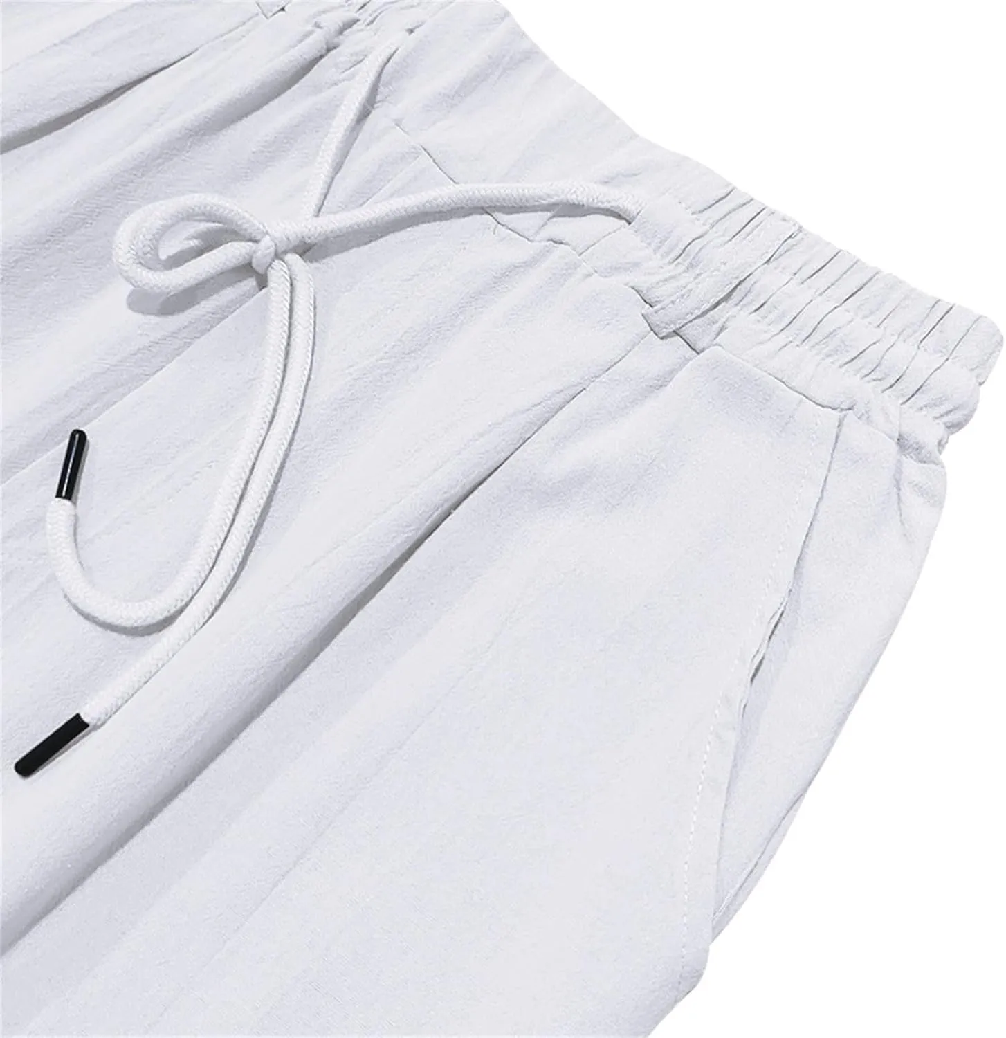 Men's Cotton Linen Pants Drawstring Elastic Waist Lightweight Casual Dressy Pants Slim Yoga Beach Pants with Pockets