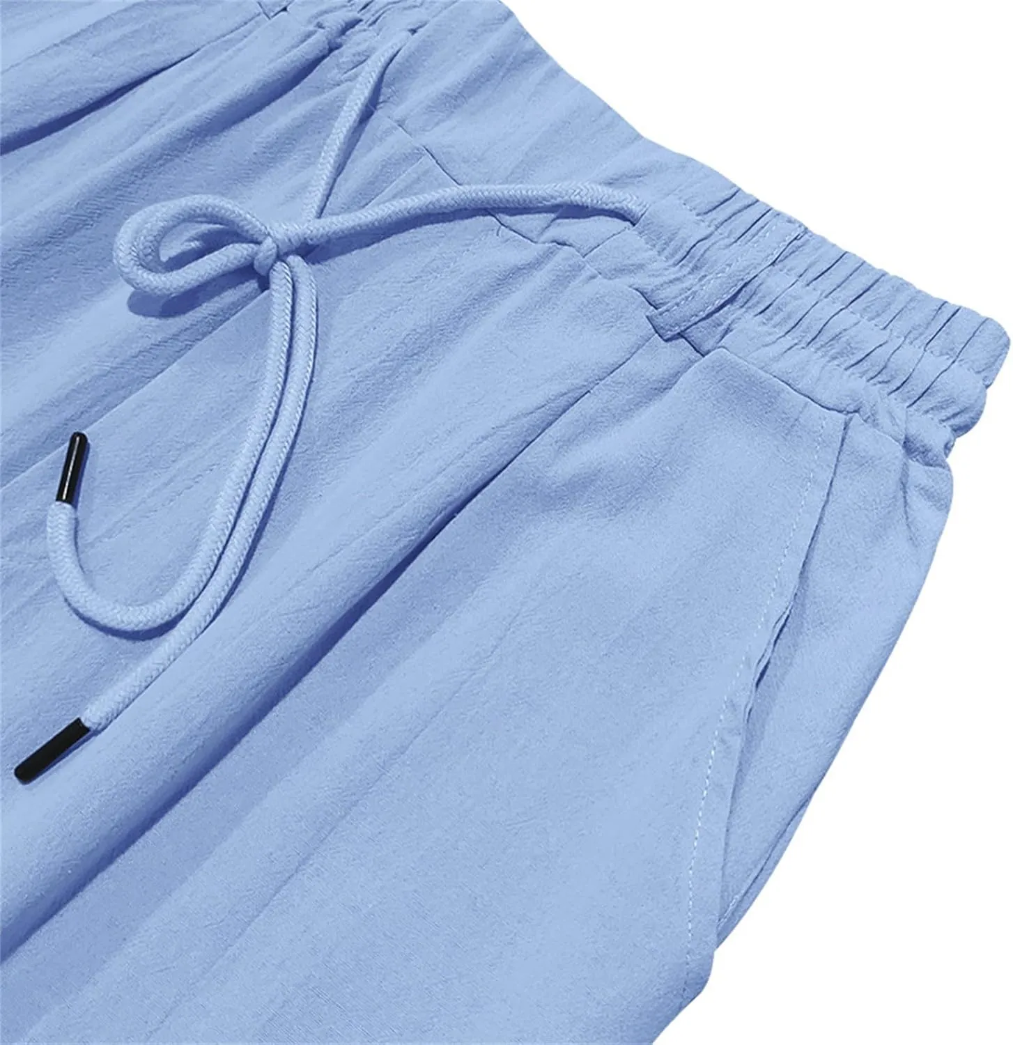 Men's Cotton Linen Pants Drawstring Elastic Waist Lightweight Casual Dressy Pants Slim Yoga Beach Pants with Pockets