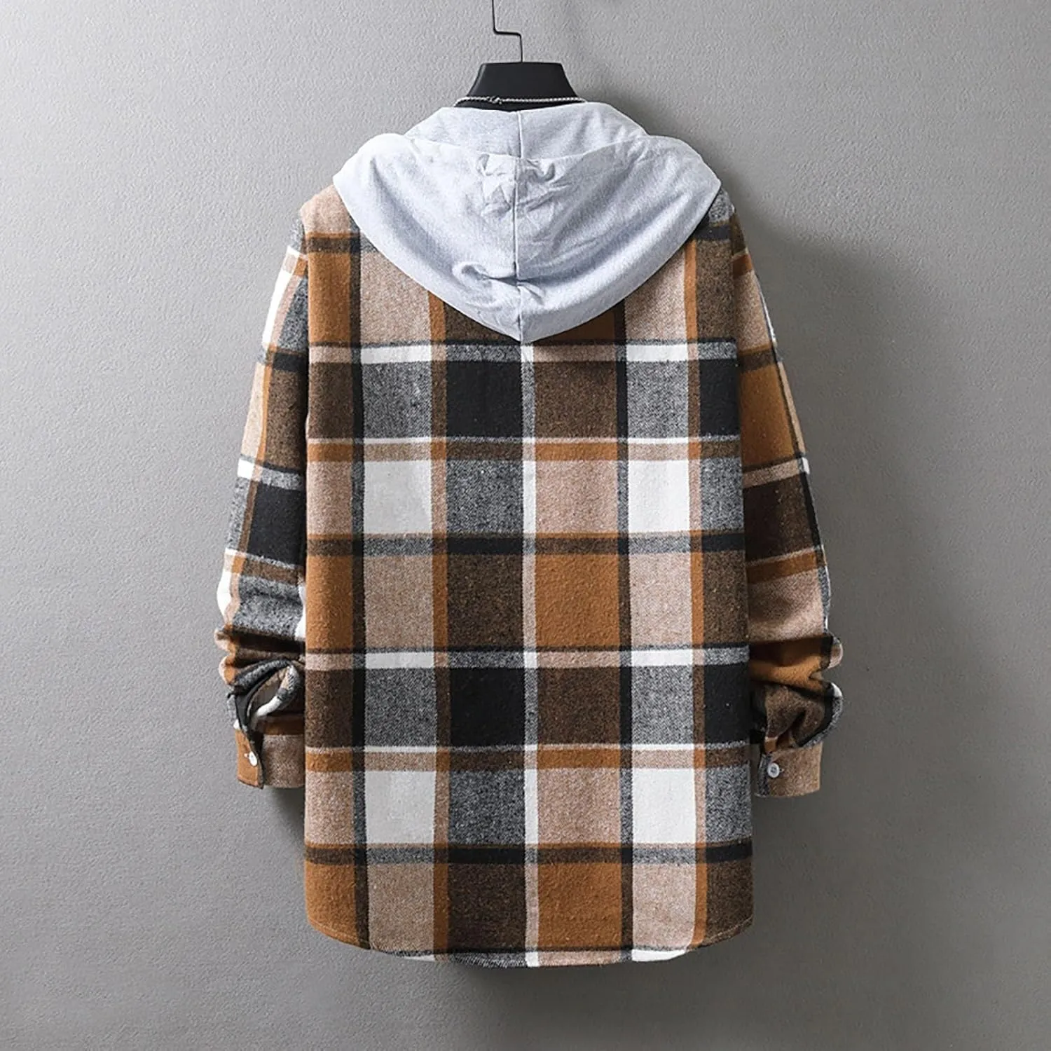 Mens Flannel Shirts Long Sleeve Plaid Lightweight Hooded Flannel Shirt Jacket Casual Button Down Fall Shacket