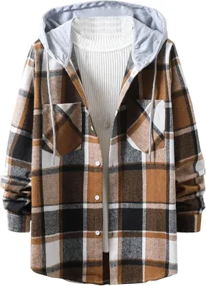 Mens Flannel Shirts Long Sleeve Plaid Lightweight Hooded Flannel Shirt Jacket Casual Button Down Fall Shacket