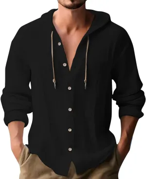 Men's Lightweight Summer Linen Shirt Long Sleeve Breathable Casual Button Down Shirt Slim Fit Shirts with Pockets