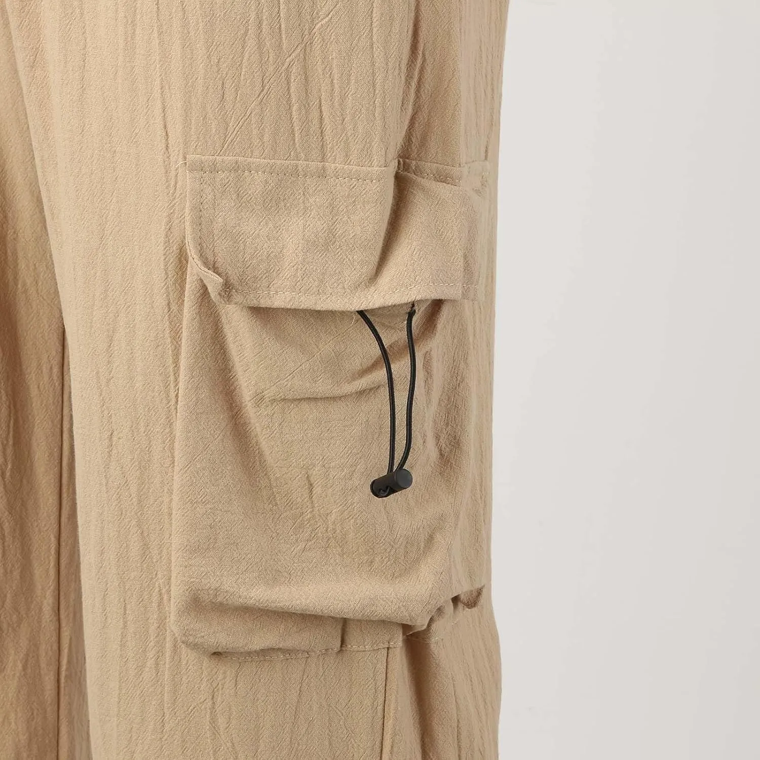 Mens Linen Cargo Pants Baggy Lightweight Elastic Waist Drawstring Casual Trousers Summer Beach Yoga Pants with Pocket