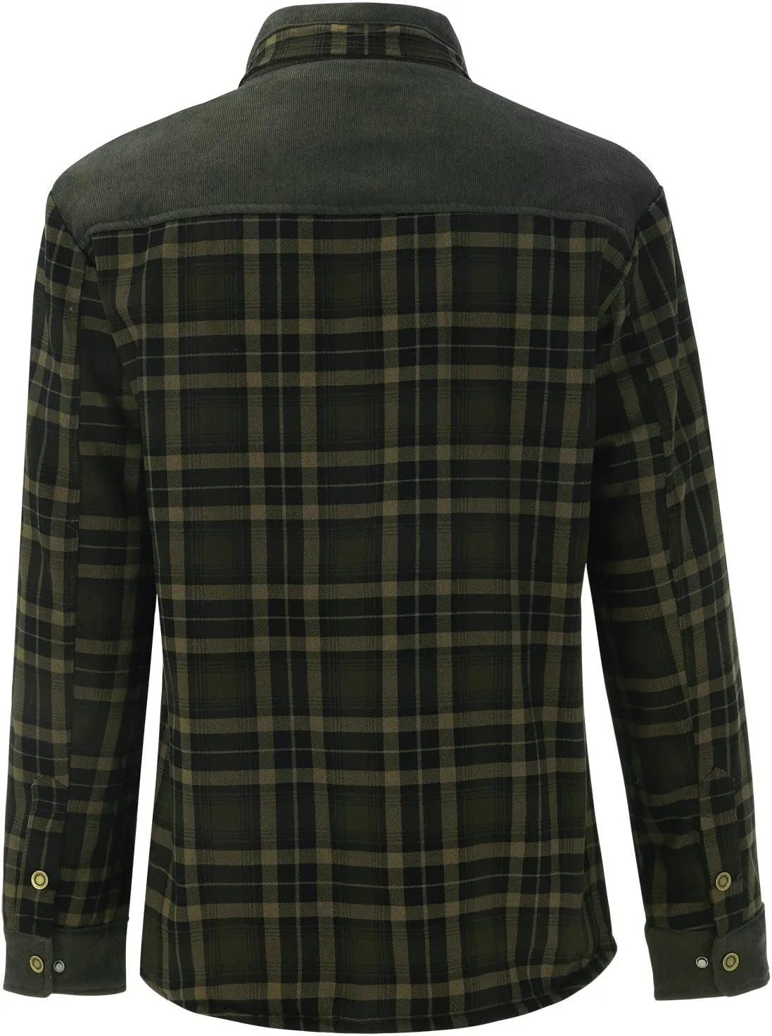 Mens Long Sleeve Sherpa Lined Flannel Shirt Jackets Thermal Quilted Lined Button Down Plaid Coats with Pockets