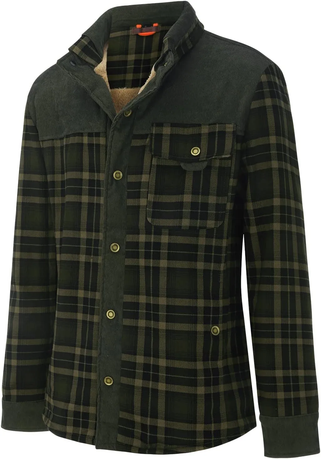 Mens Long Sleeve Sherpa Lined Flannel Shirt Jackets Thermal Quilted Lined Button Down Plaid Coats with Pockets