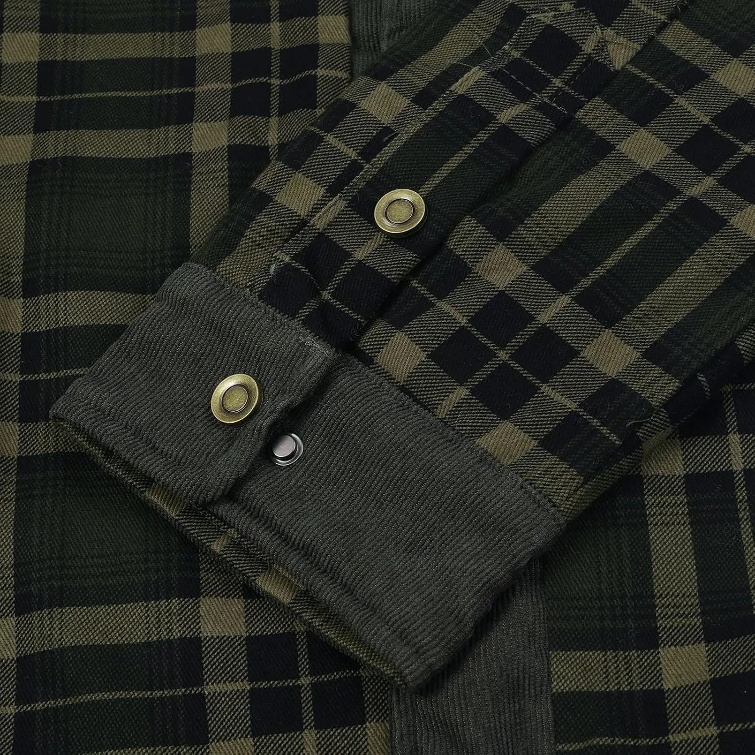 Mens Long Sleeve Sherpa Lined Flannel Shirt Jackets Thermal Quilted Lined Button Down Plaid Coats with Pockets